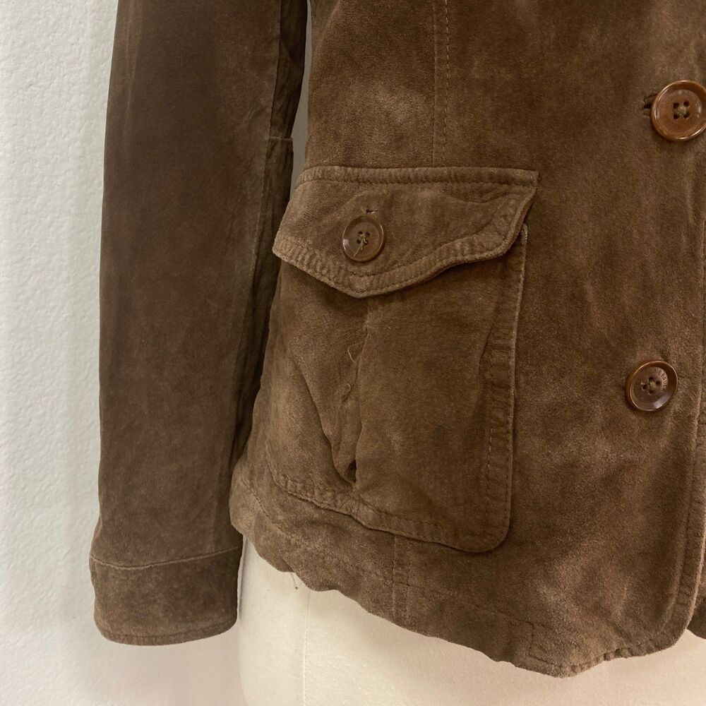Vintage Eddie Bauer Seattle Suede Brown Jacket SM Washable Button Front Pocket - Picture 7 of 16
